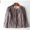 Lady Real Genuine Rabbit Fur 3/4 Sleeve Outwear Winter Warm Jacket Furry Coat