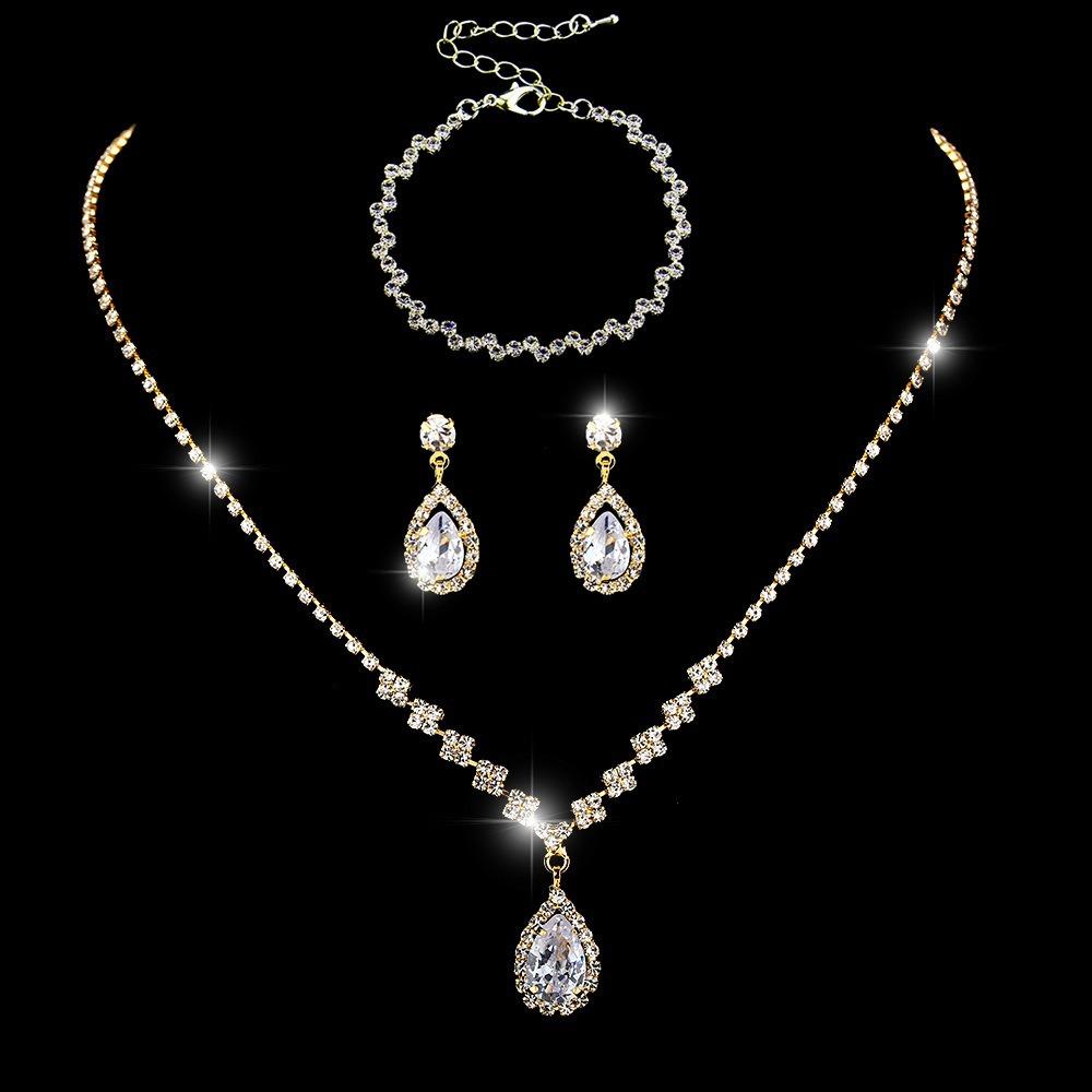 Bright Diamond Zircon Water Drop Necklace Earrings Wedding Jewelry, Shooting Jewelry Set