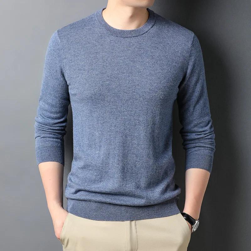 Thin Men's Woolen Sweater Round Neck Men Base Sweaters Solid Color Man Sweater for Male Tops