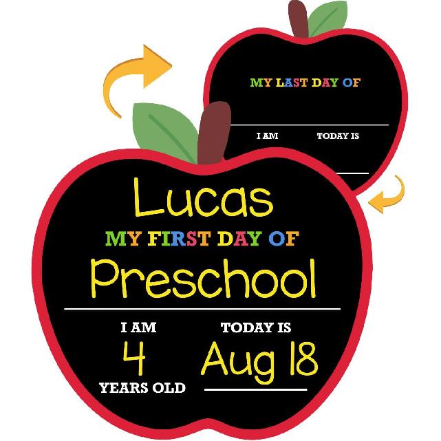 Apple Shaped First Day and Last Day of School Sign, 12″x12″ PVC Plastic Chalkboard Style Photo Prop Dry Erase, 1st Day, Back to School Sign