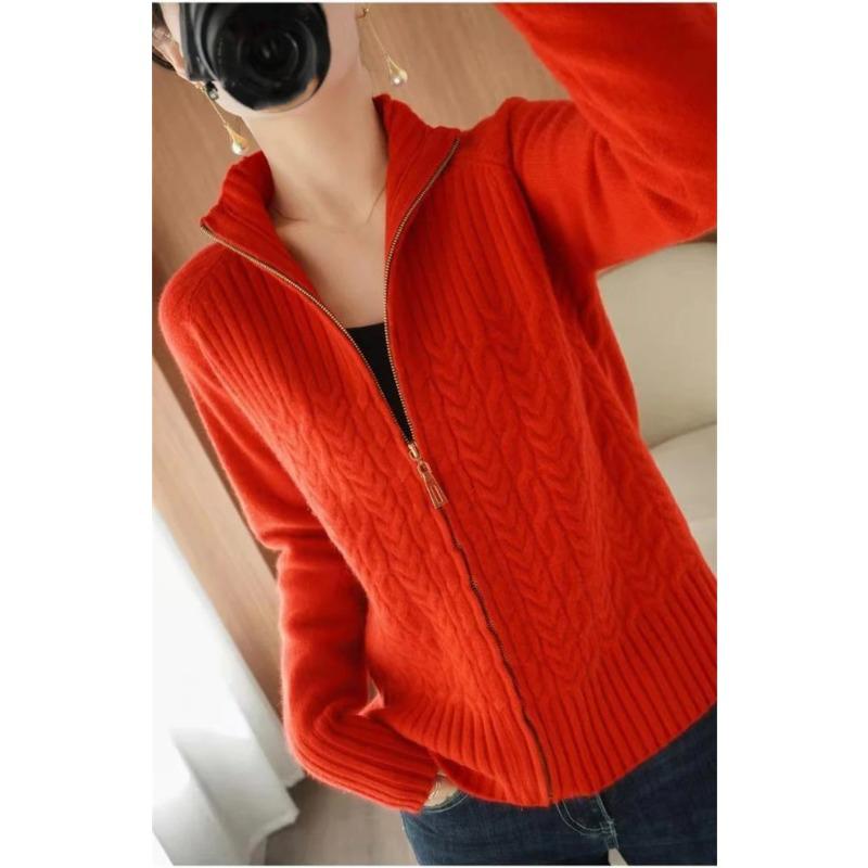 Cardigan a Maglia con Zip da Donna Cappotto Maglione da Donna Design Comfort Tempo Libero Slim Retro Elegante Moda