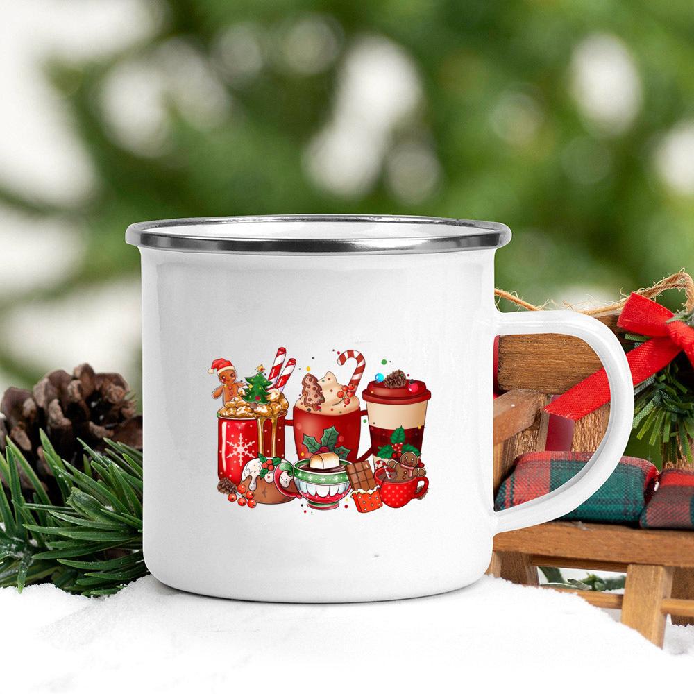 Hot Cocoa and Christmas Movies Current Mood Print Enamel Coffee Mugs Christmas Gifts Party Wine Juice Drink Cups Home Drinkware 360ml