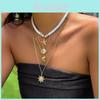 Elegant Multi-layered Shell And Starfish Necklace Set With Alloy Craftsmanship For Stylish Women