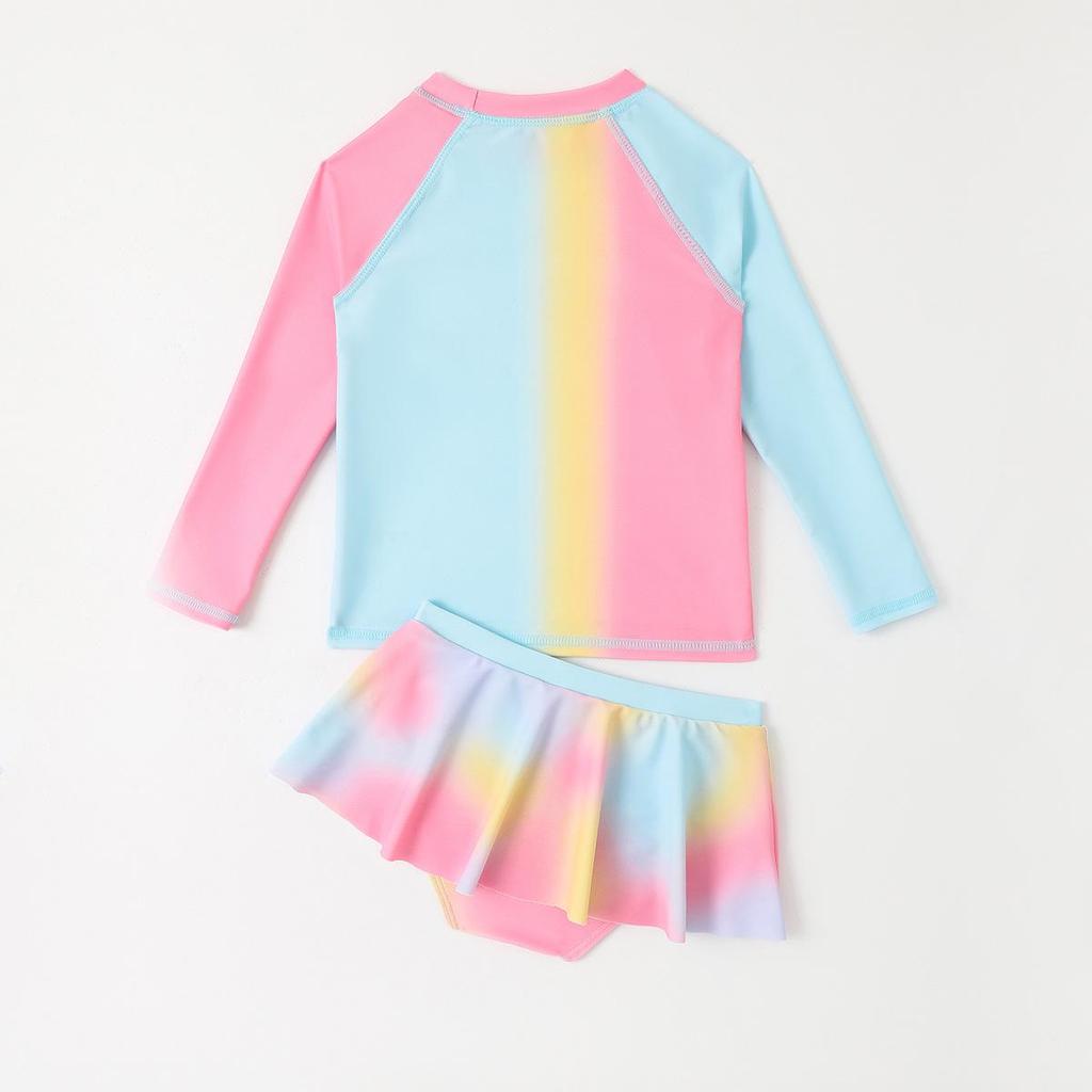 Girl's Gradient Long-Sleeve Two-Piece Swimsuit Set (2025)