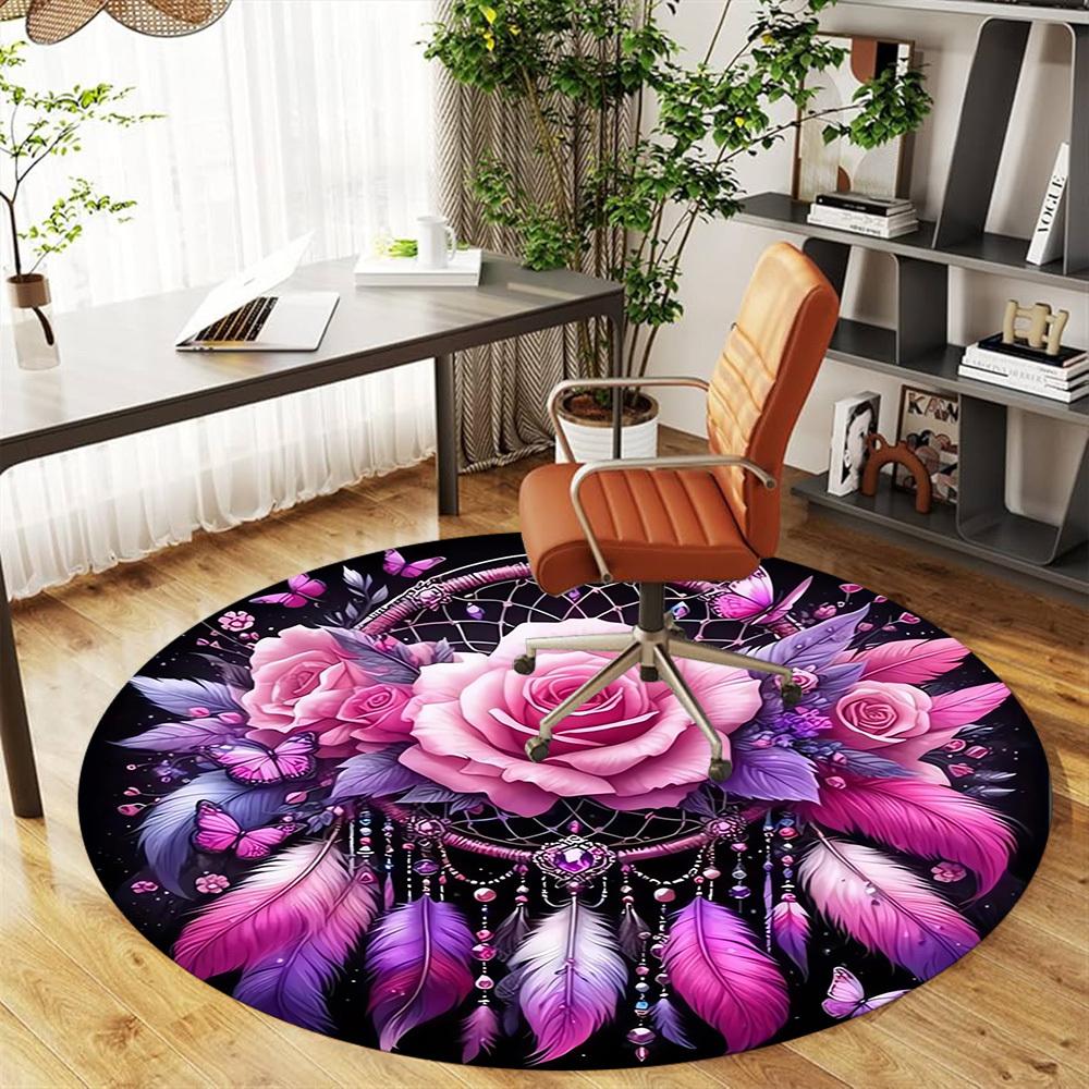 1pc Dreamcatcher, Roses Round Chair Mat Area Rug - Non-Slip, Floor Mat for Office, Bedroom, Ideal Home Decor Christmas Gift P0811483
