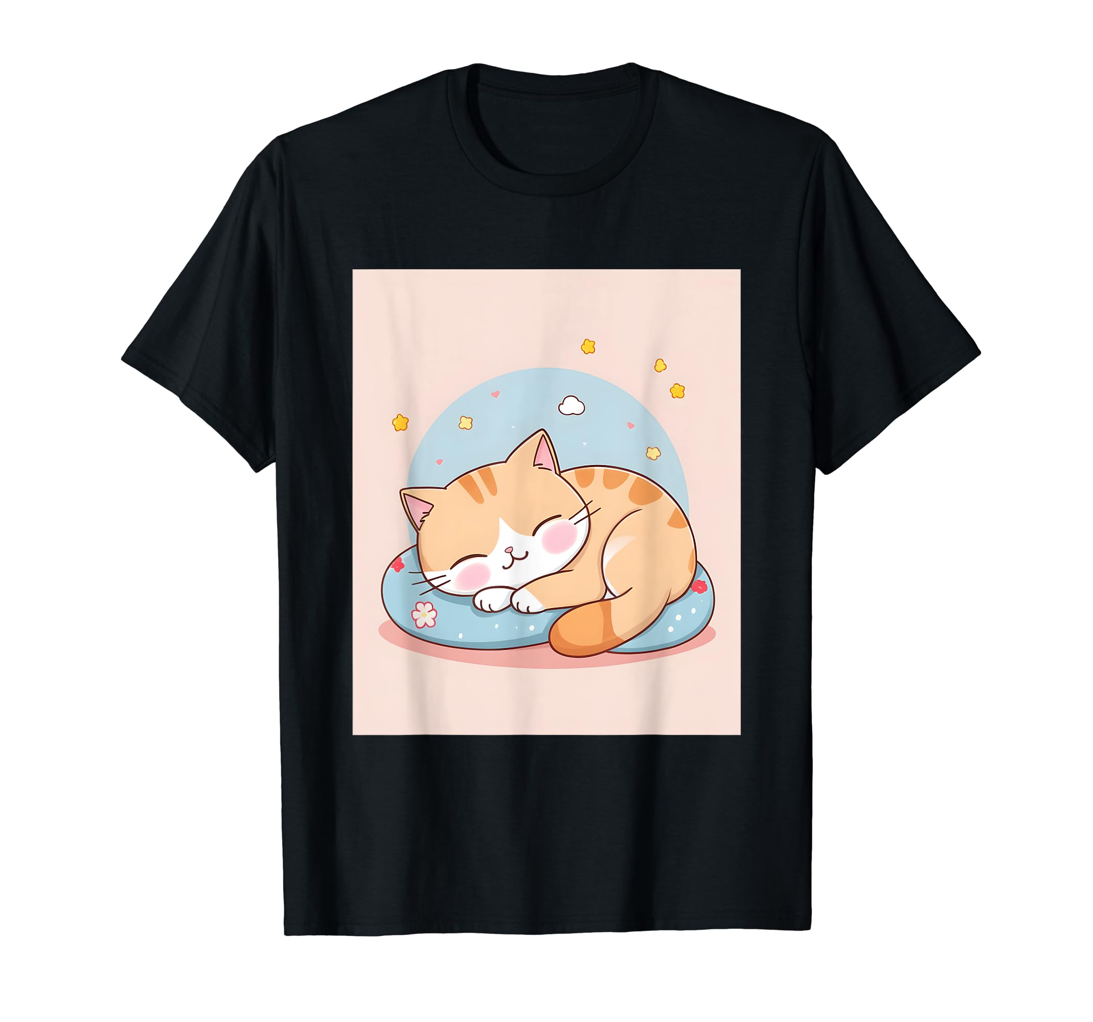 

pajamas print Kawaii, cat, sleeping, cute, Japanese, staff, T-shirt чорний