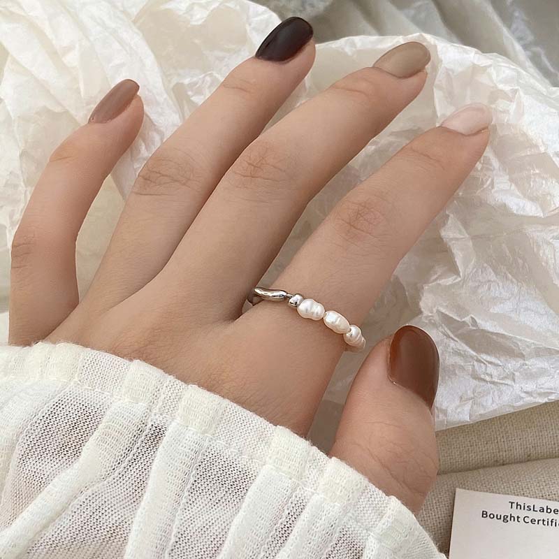 New Fashion Copper Color Pearl Beaded Rings For Women Simple Metal Irregular Geometric Finger Ring Wedding Jewelry Gift