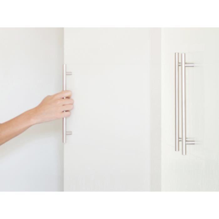 Poignées de meuble - Lot de 4 - Modèle Barette - Inox - Entraxe 128 mm