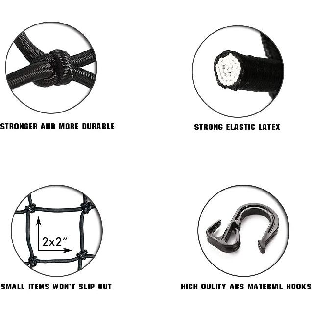 15"X15" Motorcycle Cargo Net Stretches To 30"X30" With 6 Hooks 2''X2'' Mesh For Motorcycle Motorbike Bikes