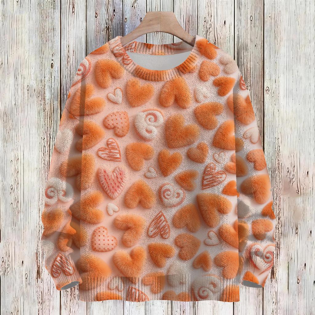 Damenmode Lässig Langärmlig Valentinstag Rundhals Strickpullover Top