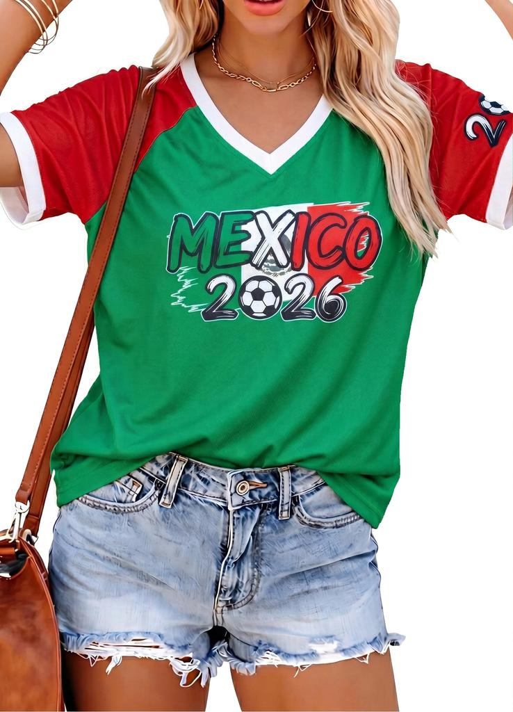 2026 Voetbal Fan Shirt Argentinië Brazilië Mexico Canada VS Voetbalshirt Shirts Voetbalteam V-hals Kleding voor Vrouw