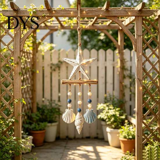 Jute Rope Wall Hanging Lighted Coastal Wooden Ornament, Nautical Fish Shell Starfish Sign with Handmade Beach Vibe Art Warm LED Lights, House
