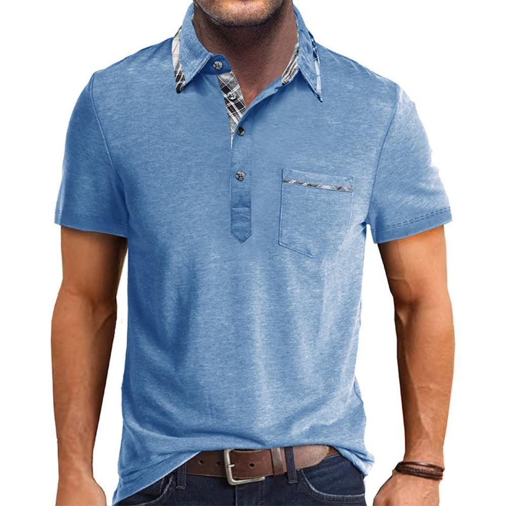 2026 Summer Collar Casual T-shirt Short Sleeved Top Plaid Polo Shirt Fashionable Men's Clothing