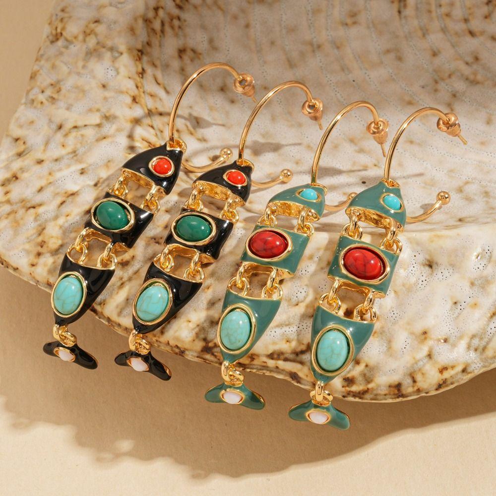 Gothic Ethnic Style Earrings Exaggerate Enamel Dangle Earrings Little Fish Earrings  Lady
