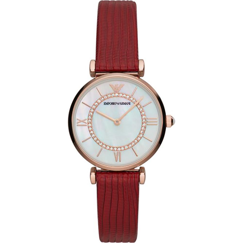 

Emporio Armani Gianni T-Bar Mother of pearl Red Leather Ladies Quartz AR11322 мать жемчужного