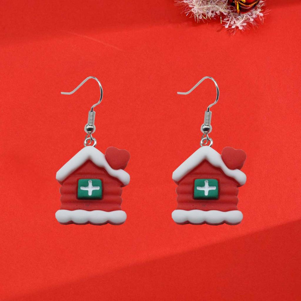 1 Pair of Christmas Cottage Earrings, Cute Earrings, Suitable for Wearing During Christmas