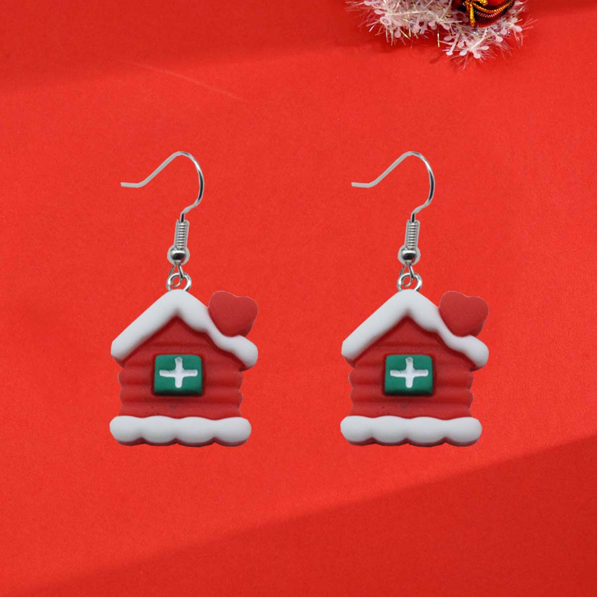 

1 Pair of Christmas Cottage Earrings, Cute Earrings, Suitable for Wearing During Christmas