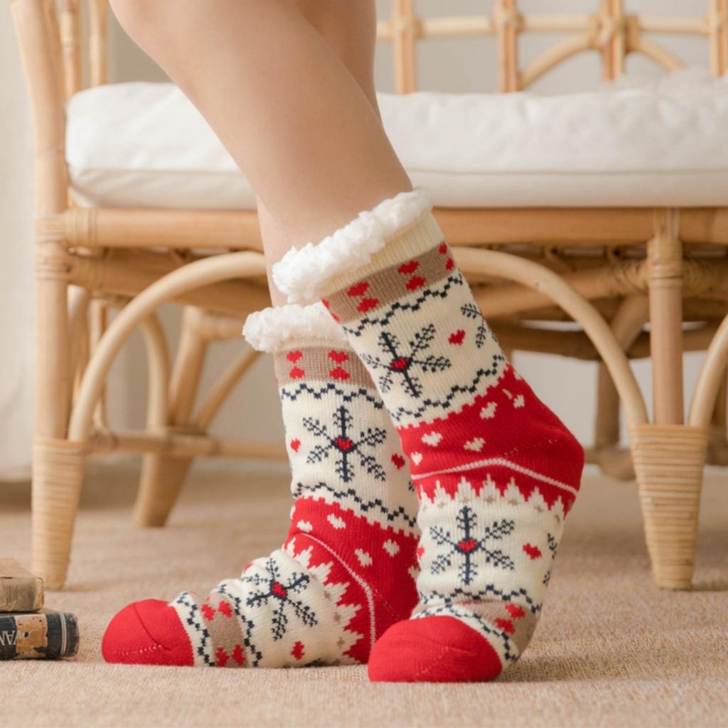 Christmas Floor Socks For Women, Winter Fleece-lined Postpartum Carpet Socks, Sleep Home Snow Socks