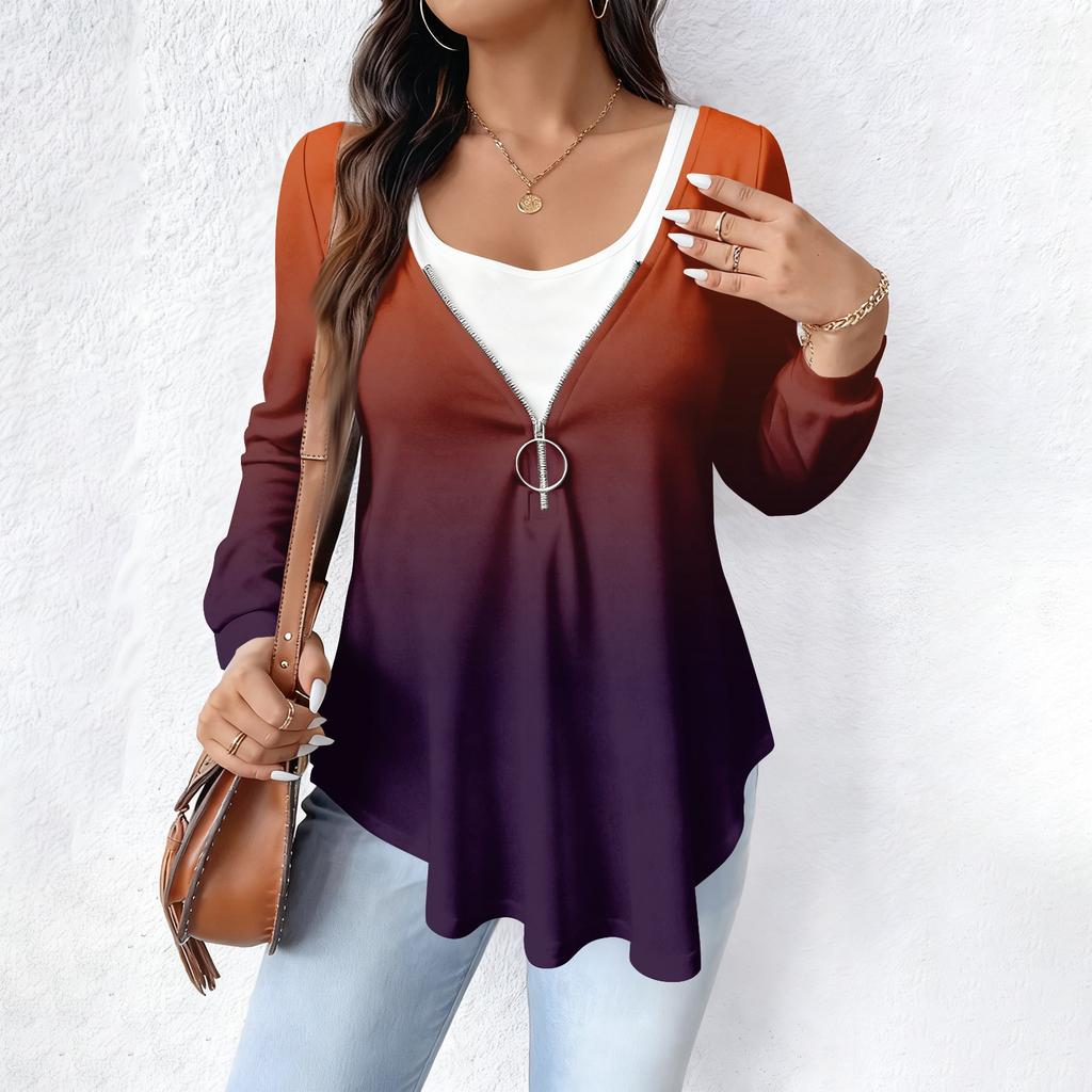 Women's Fashionable Casual Long Sleeved Loose Oversized Printed Top