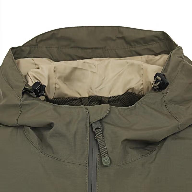 Timberland Men's Waterproof Windproof Color Block Hooded Jacket Olive Green Beige A69PU-EQJ