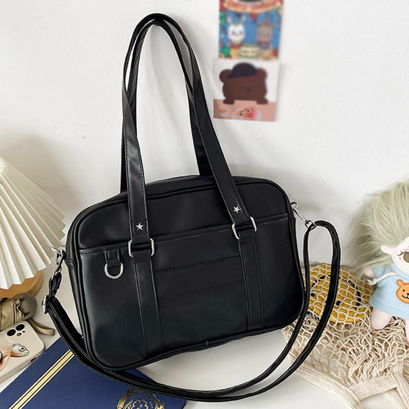 

SCIONE японская школьная сумка JK Uniform Bag из ПУ водонепроницаемая сумка через плечо вместительная студенческая сумка для поездок на работу однотонная сумка через плечо чёрный