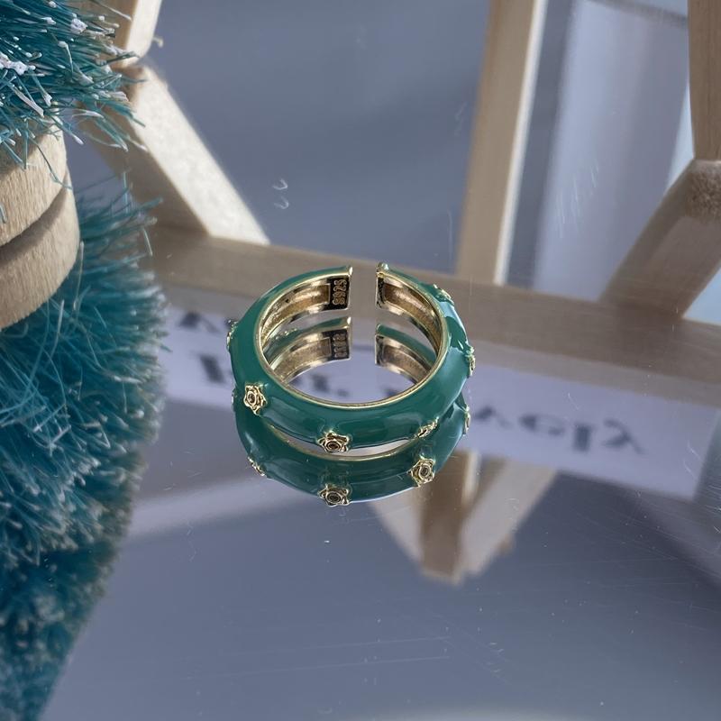Kupferbeschichteter Kaninchenperlen-Emaille-Ring für Damen Mädchen Geschenk Kristall Grüne Blume Vergoldeter Schmuck Dropshipping