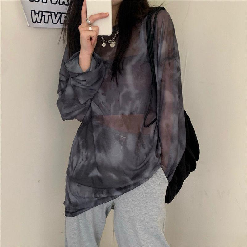 T-shirt Women Tie Dye Long Sleeve Ladies Spring Loose High Street Stylish Thin Leisure Minimalist Harajuku Ins Comfortable Chic