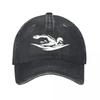 Distressed Baseball Cap Swimming Graphic for Sports Daily Washed Baseball Cap