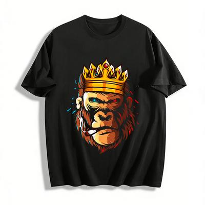Cool Crown Gorilla Print Street Style Loose Casual Short Sleeve T-Shirt Pure Cotton T-shirt