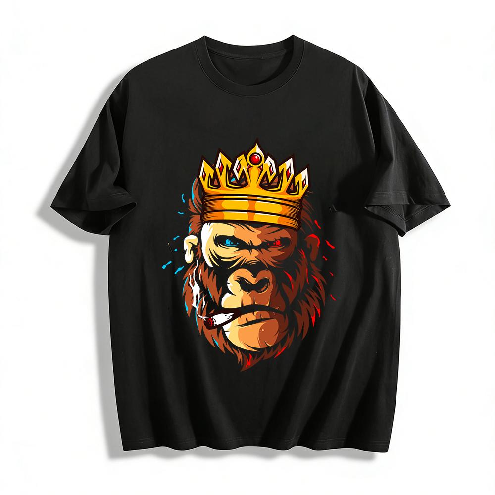 Cool Crown Gorilla Print Street Style Loose Casual Short Sleeve T-Shirt Pure cotton T-shirt XXS
