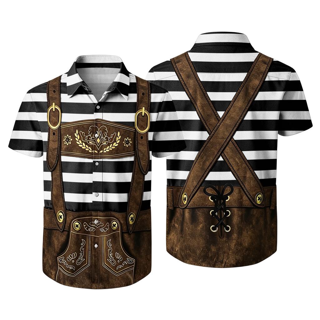 Men's Vintage Print Short Sleeve Cardigan - Casual Party Top for Daily Wear