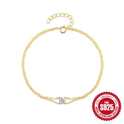 S925 Sterling Silver Fashion Minimalist Four-Claw Diamond Double-Layer Bracelet Source