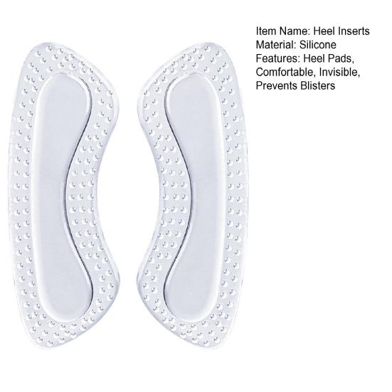2PCS Heel Inserts Clear Anti-Slip Gel Cushions Prevent Blisters Large Shoes Inserts Cushion