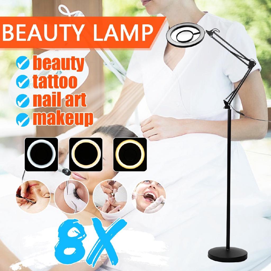 25w 8X 3 Color Adjustable Light LED Magnifying Floor Stand Lamp Magnifier Glass Rotated Len Facial Beauty Salon Nail Tattoo