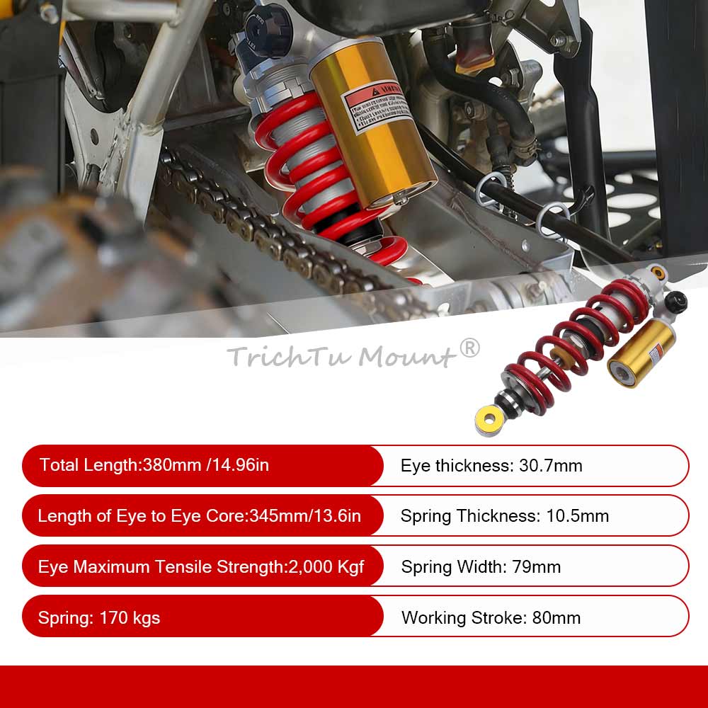 Black White Red 345mm Rear Air Shock Absorber Solid Steel+Aluminium Alloy For Yamaha Banshee 350 YFZ350SE Special Edition 2005