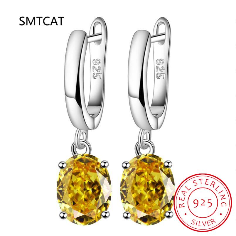 Square Genuine Blue Topaz Amethyst Citrine Garnet Created Sapphire Ruby Emerald 925 Silver Stud Earrings
