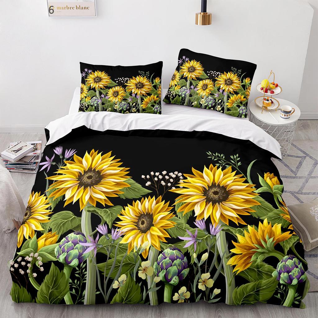 Digital Printing Three-Piece Sunflower Quilt Cover Size Quilt Cover 3D