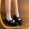 Round head small leather shoes women's shoes foreign style design sense shallow mouth round head Mary Jane single shoes