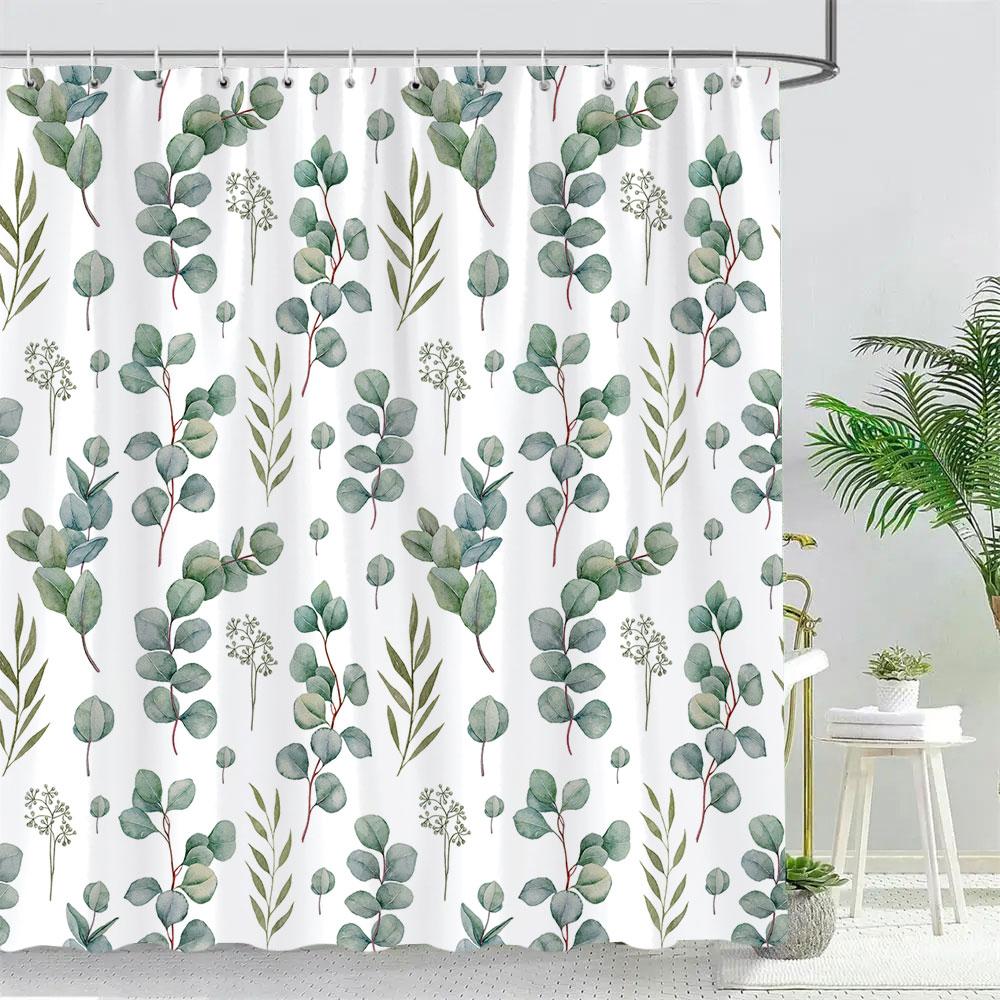Beautiful Tropical Plant Leaves Shower Curtain Watercolour Palm Tree Leaves Printed Polyester Fabric Bath Curtain Bathroom Decor