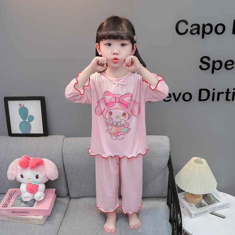 Girls Cute Cartoon Cool Touch Pajama Set Short Sleeve Shorts Summer Thin Two Piece Sleepwear For Kids