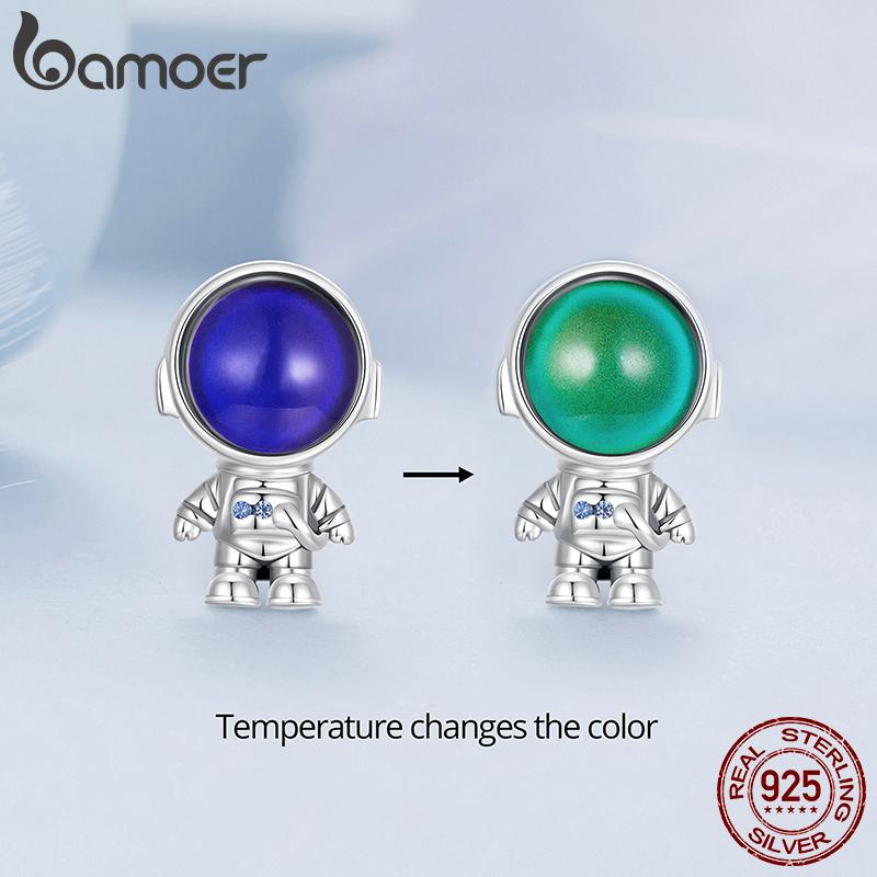 BAMOER 925 Sterling Silver Mood Stone Astronaut Charms Cute Chihuahua Dog Beads for Women Bracelet and Bangle DIY