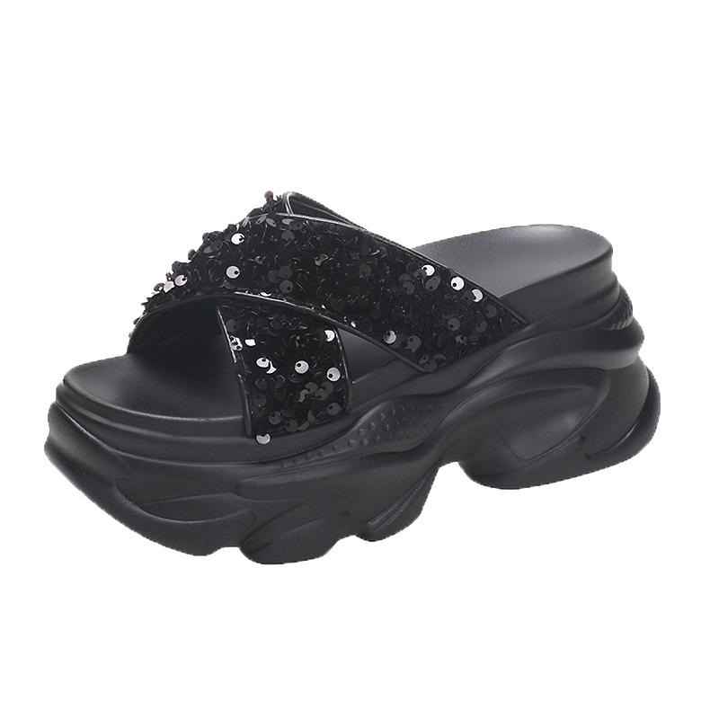 

Модные женские сандалии Женские 9 см Летние с открытым носком Блестящие сандалии Туфли для платья Женские сандалии на высоком каблуке Сандалии на платформе Клиновидные каблуки Женские 34 чёрный