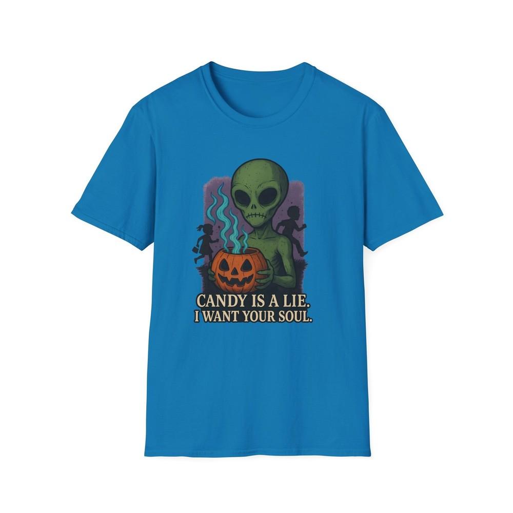 

Unisex Softstyle T-Shirt Scary Alien Funny Halloween Humor I Want Your Soul Tee 3XL