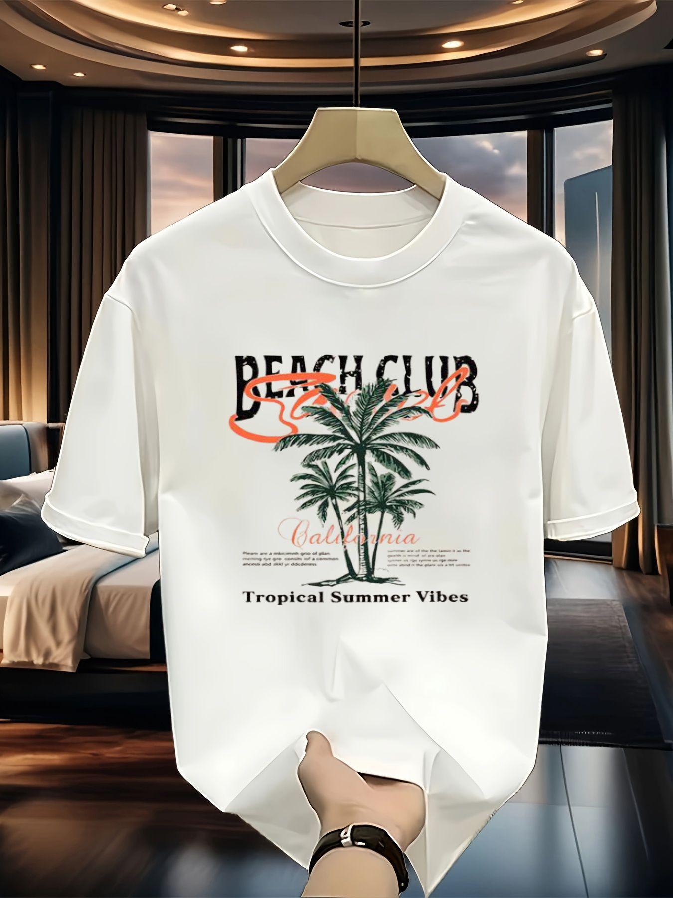 Tropical Summer Vibes Beach Club Graphic T-Shirt - Casual Short Sleeve Cotton Tee with Palm Tree Print, Lightweight and Breathable - Ideal Gift for Be S разноцветный