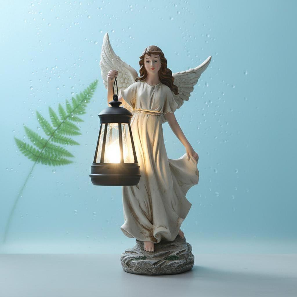 Solar Divine Outdoor Light HandPainted Angel Statue with Lantern Waterproof Decoration