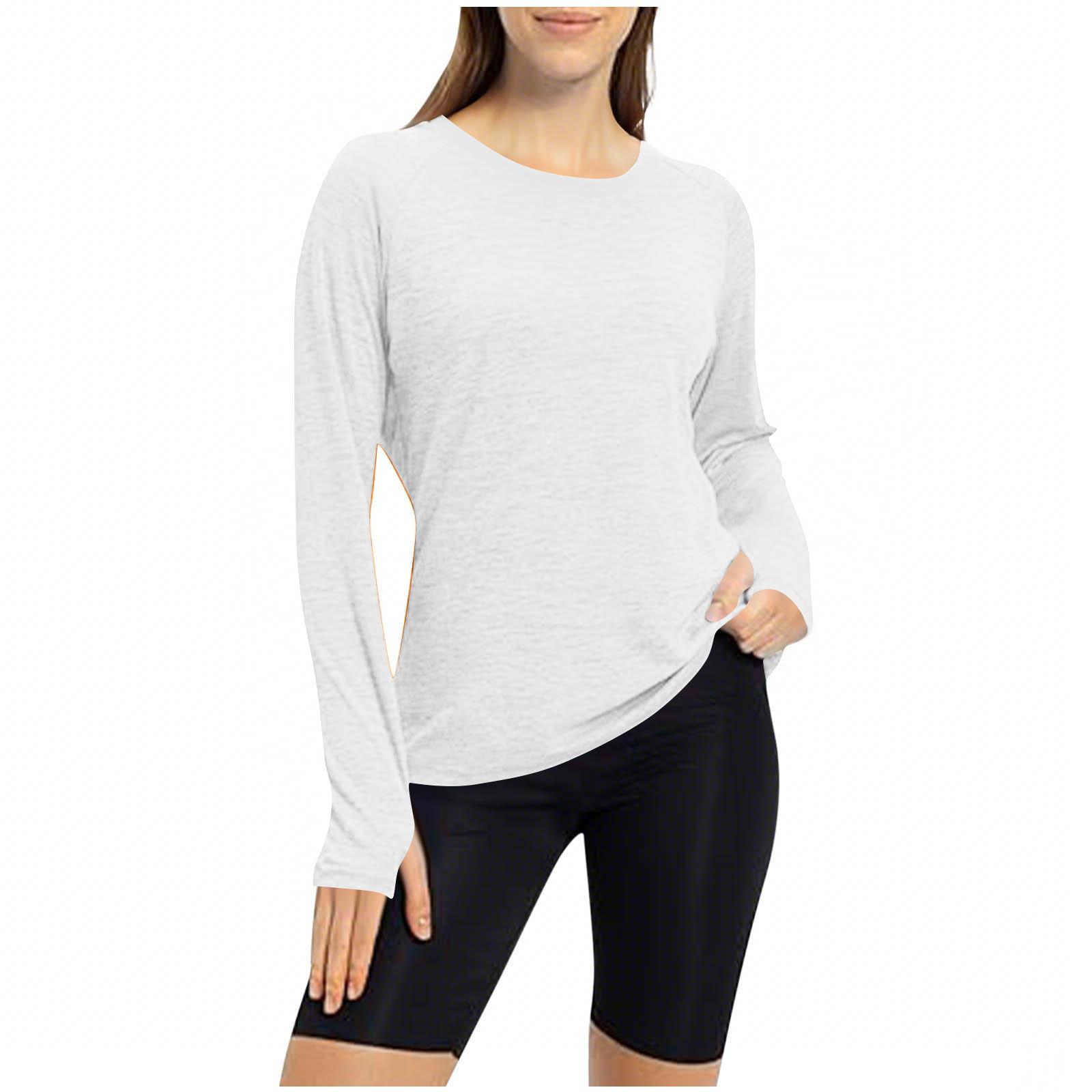 

Crew Neck Finger Cover Yoga Long Sleeve Training Running Top T-Shirt Women S белый