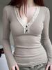 Sexy V-neck Lace A-line Knit Long-sleeve Top - Elegant Slimming Sweet Girly Style