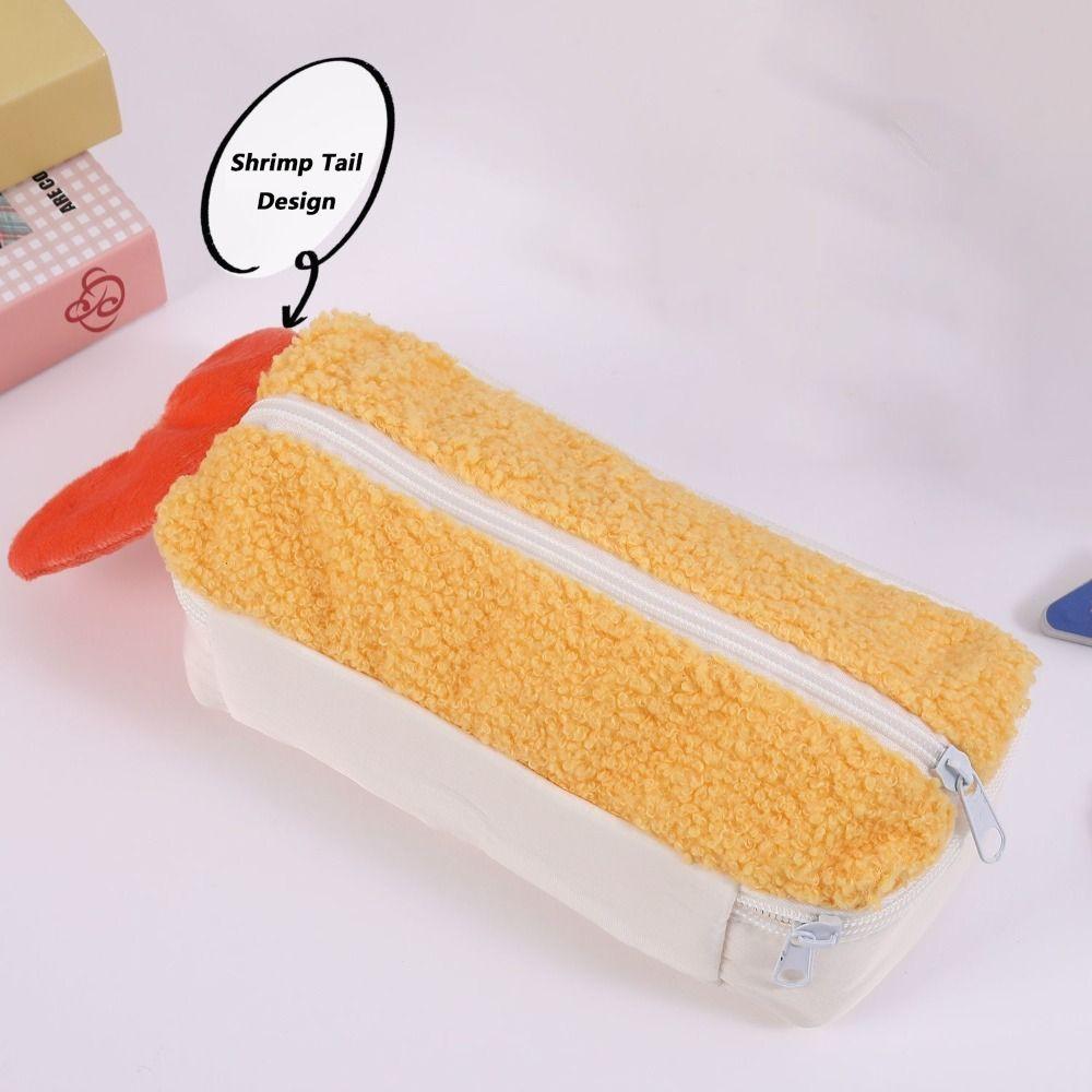 Cartoon Pen Bag Fried Shrimp Shape Large Capacity Pencil Case Double Layers Stationery Bag Gift