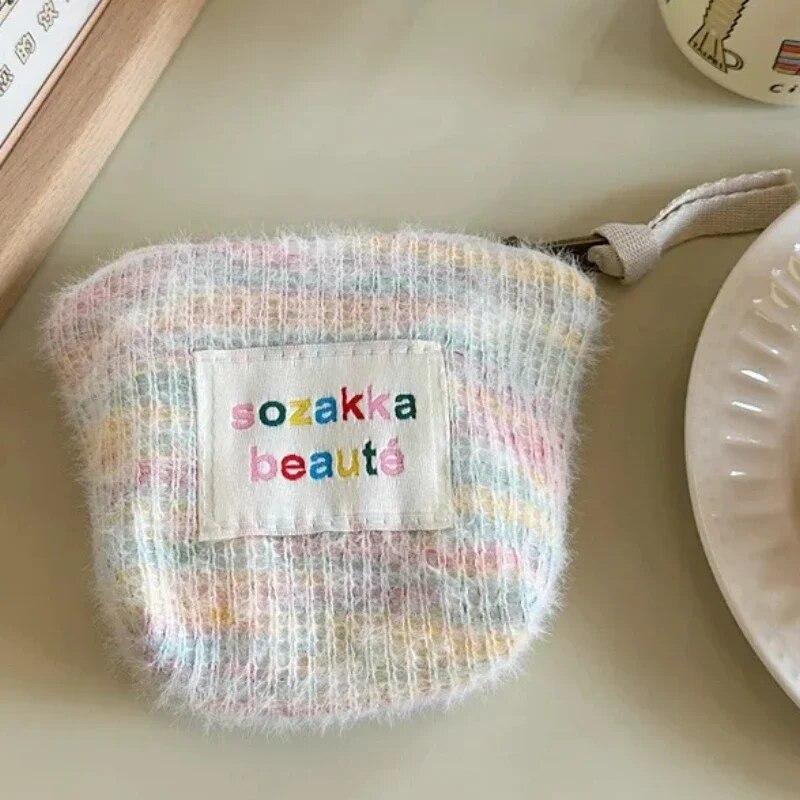 Stripes Plush Coin Purse Kawaii Cute Key Money Card Case Bags Small Coin Bags for Women Boys Girls Gift Mini Handbag