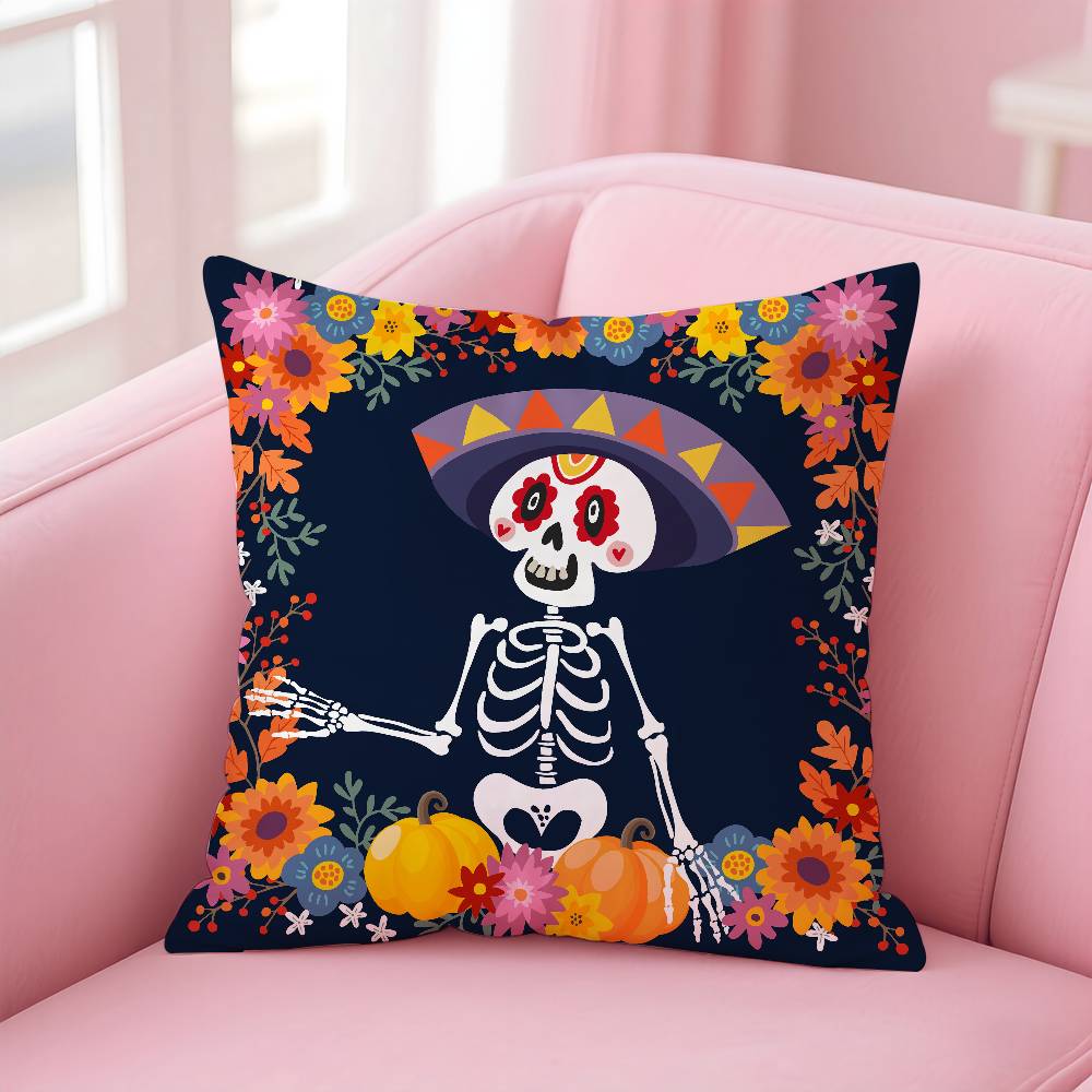 Mexico Easter Flower Skeleton Pillow Case Pattern Printing Pillowcase Living Room Sofa Cushion Cover Bedroom Room Decor